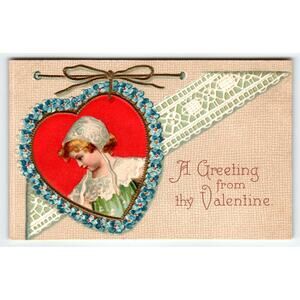 Ellen Clapsaddle Valentine Greeting Postcard Little Girl Lace Heart Embossed